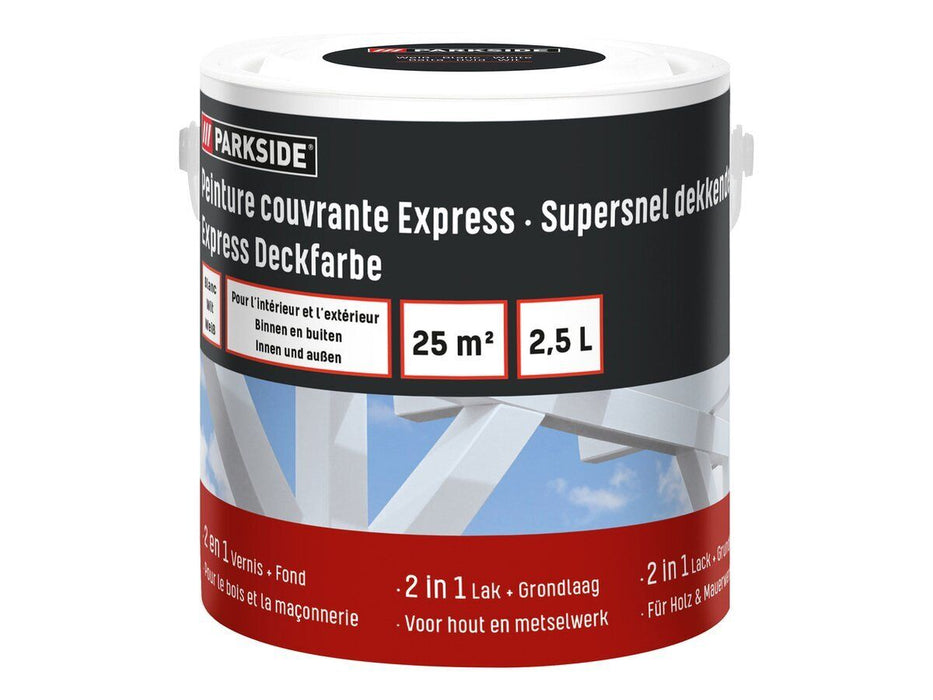 BAUFIX PARKSIDE Express Deckfarbe, Wetterschutzfarbe weiß, 2.5 Liter